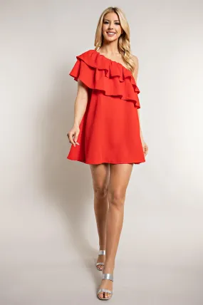 One Shoulder Ruffled RED Tunic/Dress