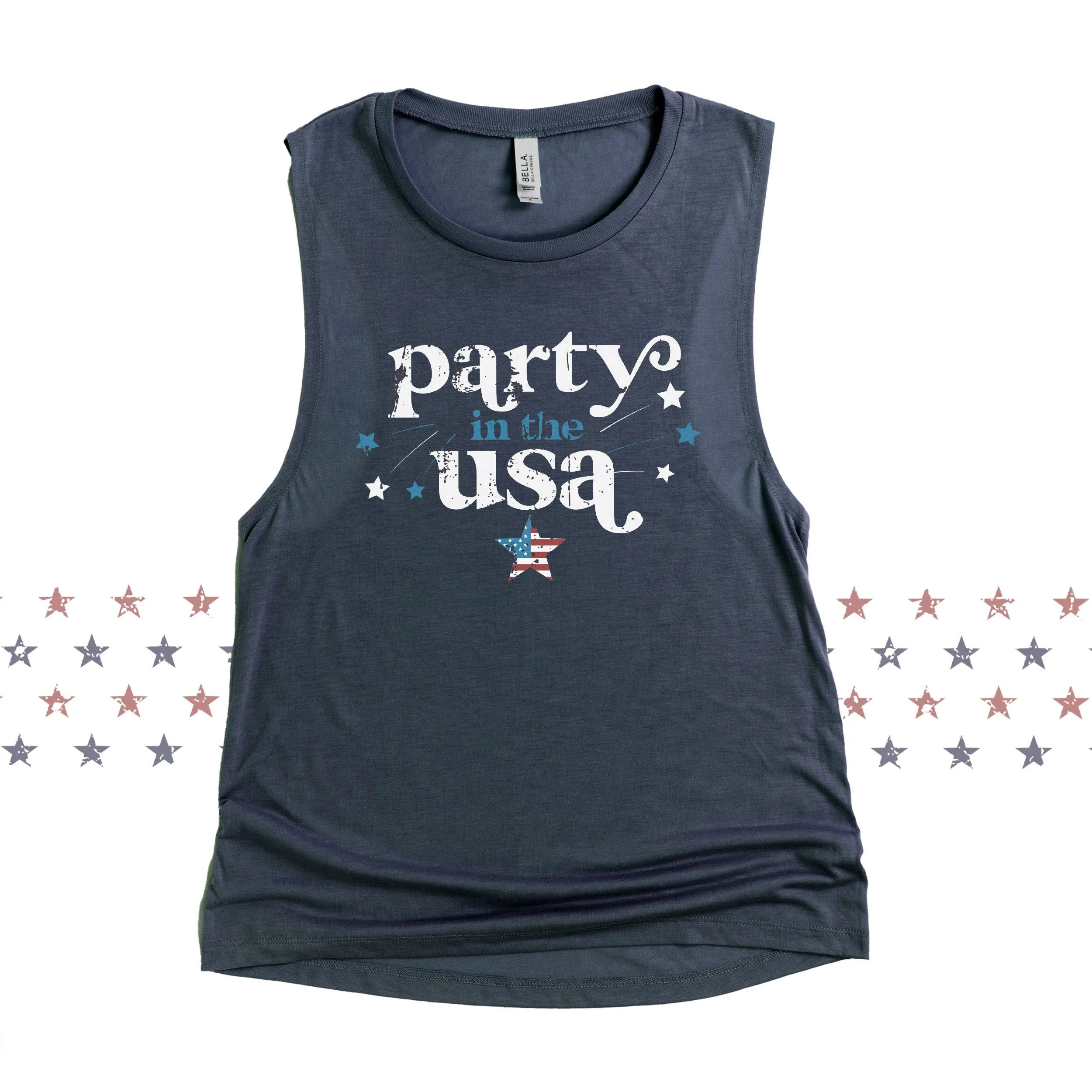 party in the usa 4th of july tank top patriotic fourth of july womens muscle tank top fourth of july shirts bella 8803 red white and blue