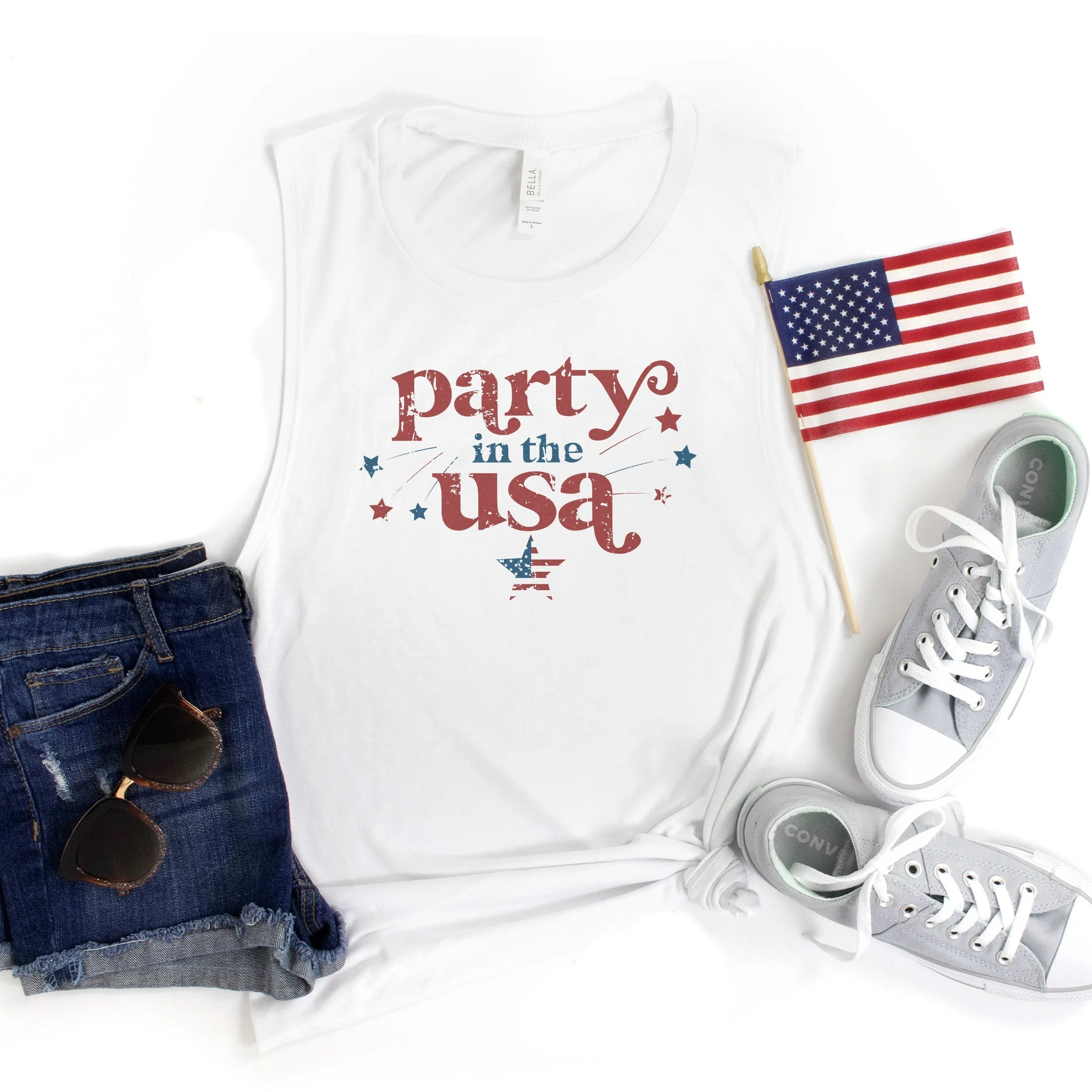 party in the usa 4th of july tank top patriotic fourth of july womens muscle tank top fourth of july shirts bella 8803 red white and blue