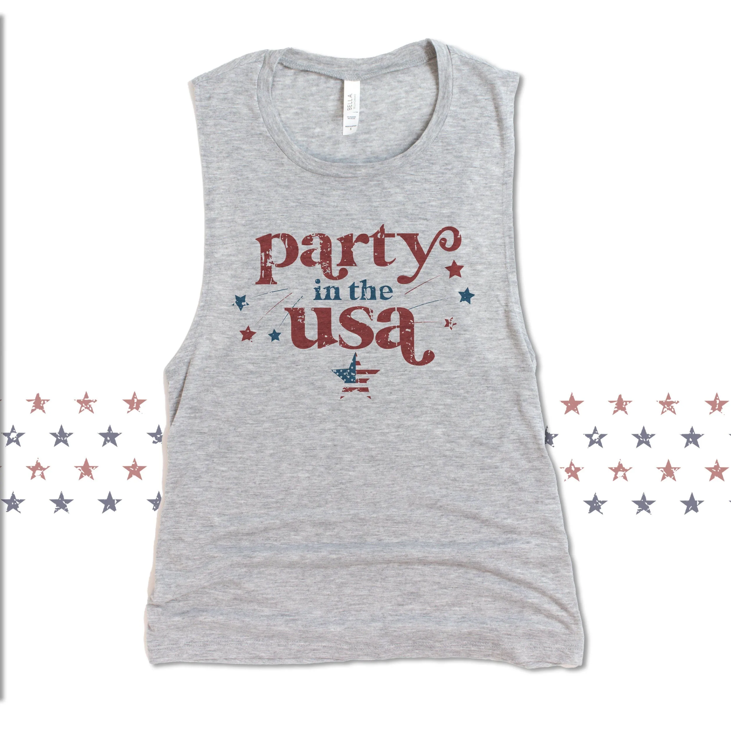 party in the usa 4th of july tank top patriotic fourth of july womens muscle tank top fourth of july shirts bella 8803 red white and blue