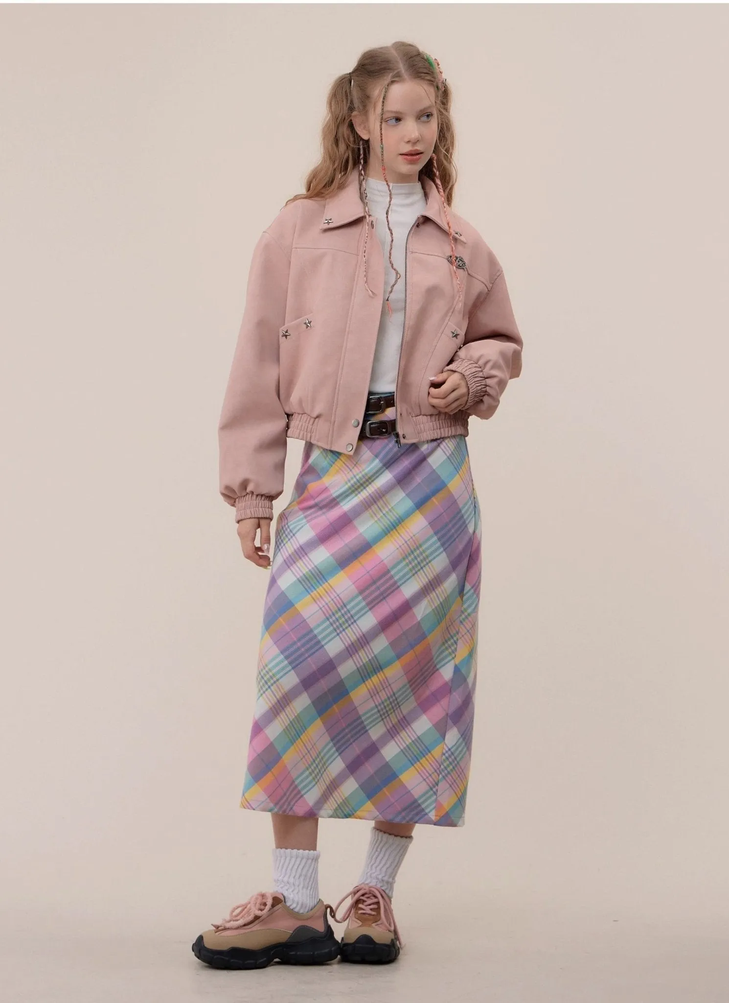 Pastel Plaid Midi Skirt