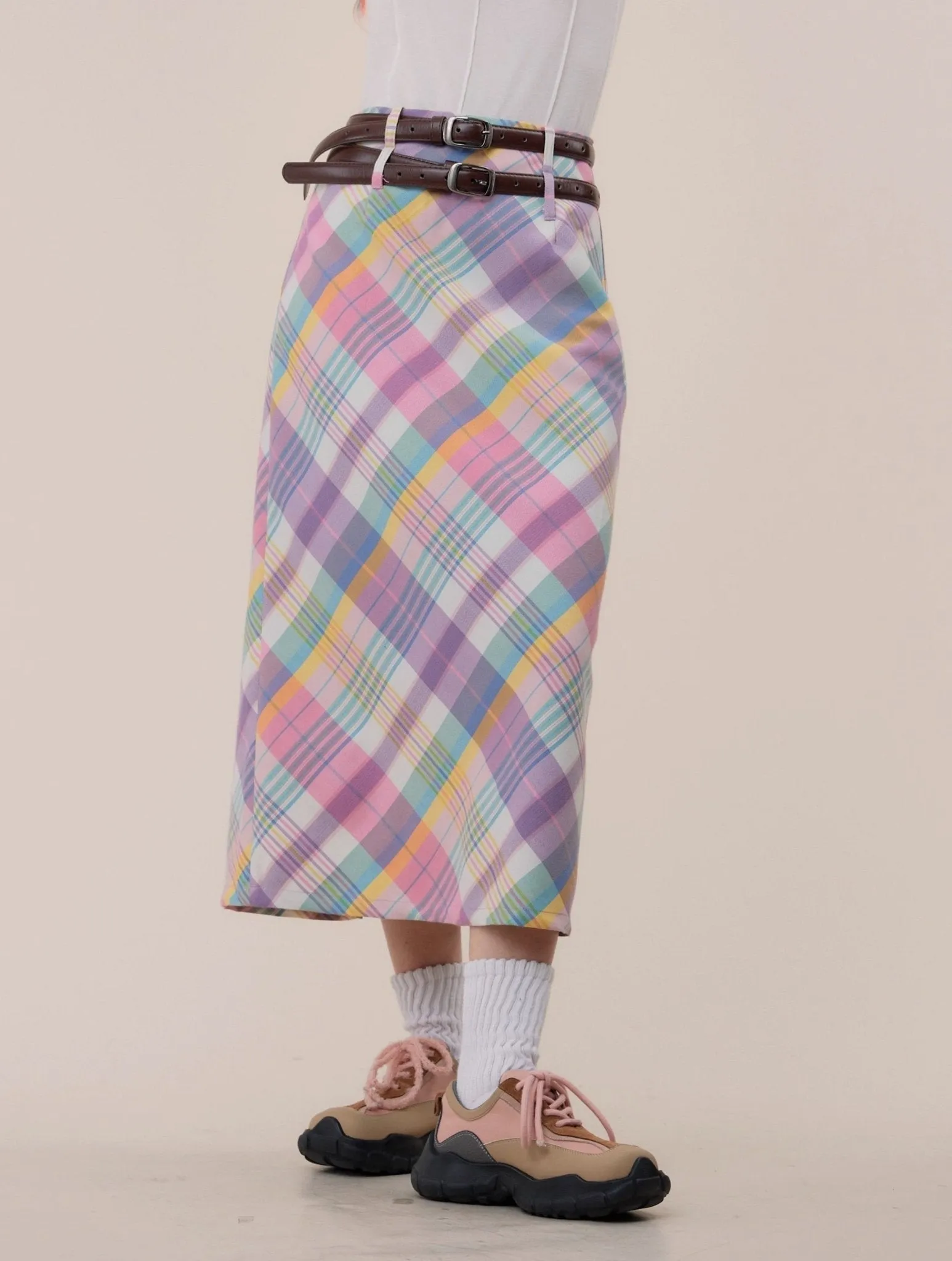 Pastel Plaid Midi Skirt