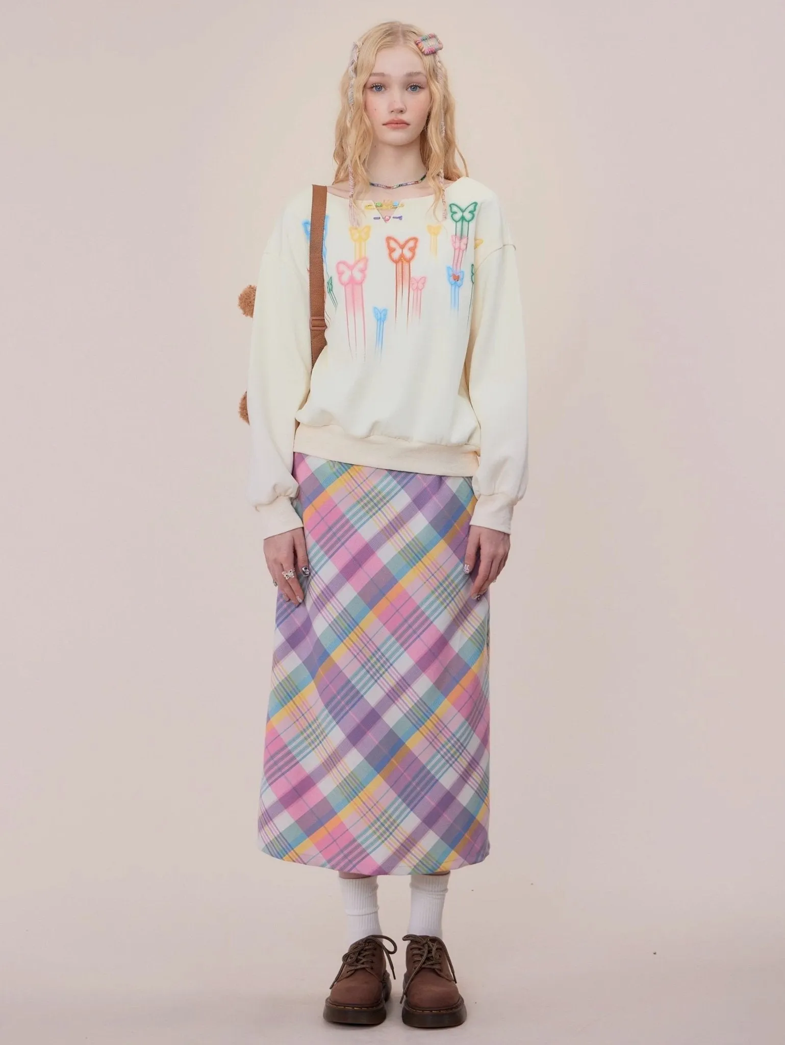 Pastel Plaid Midi Skirt