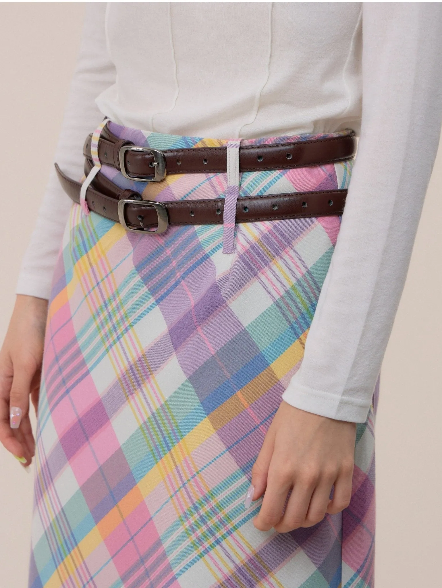 Pastel Plaid Midi Skirt