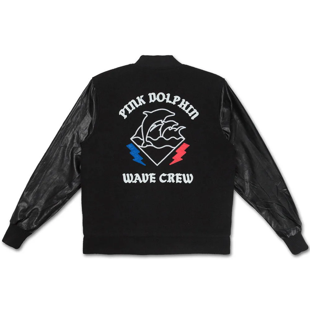 Pink Dolphin Wave Crew Varsity Bomber Jacket Black