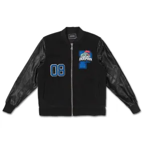 Pink Dolphin Wave Crew Varsity Bomber Jacket Black