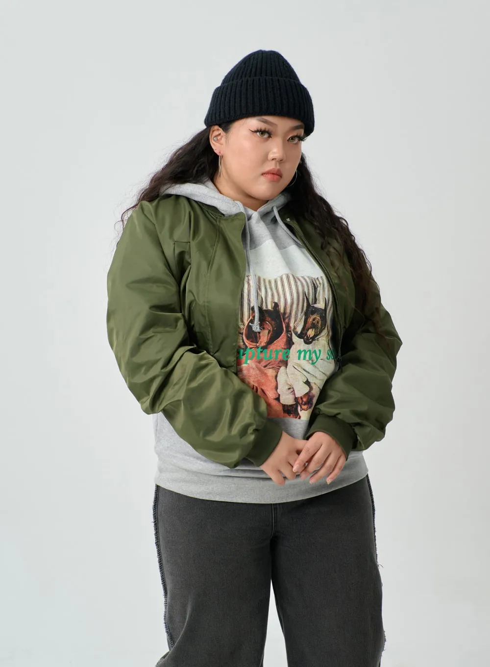 Plus Crop Bomber Jacket IN16