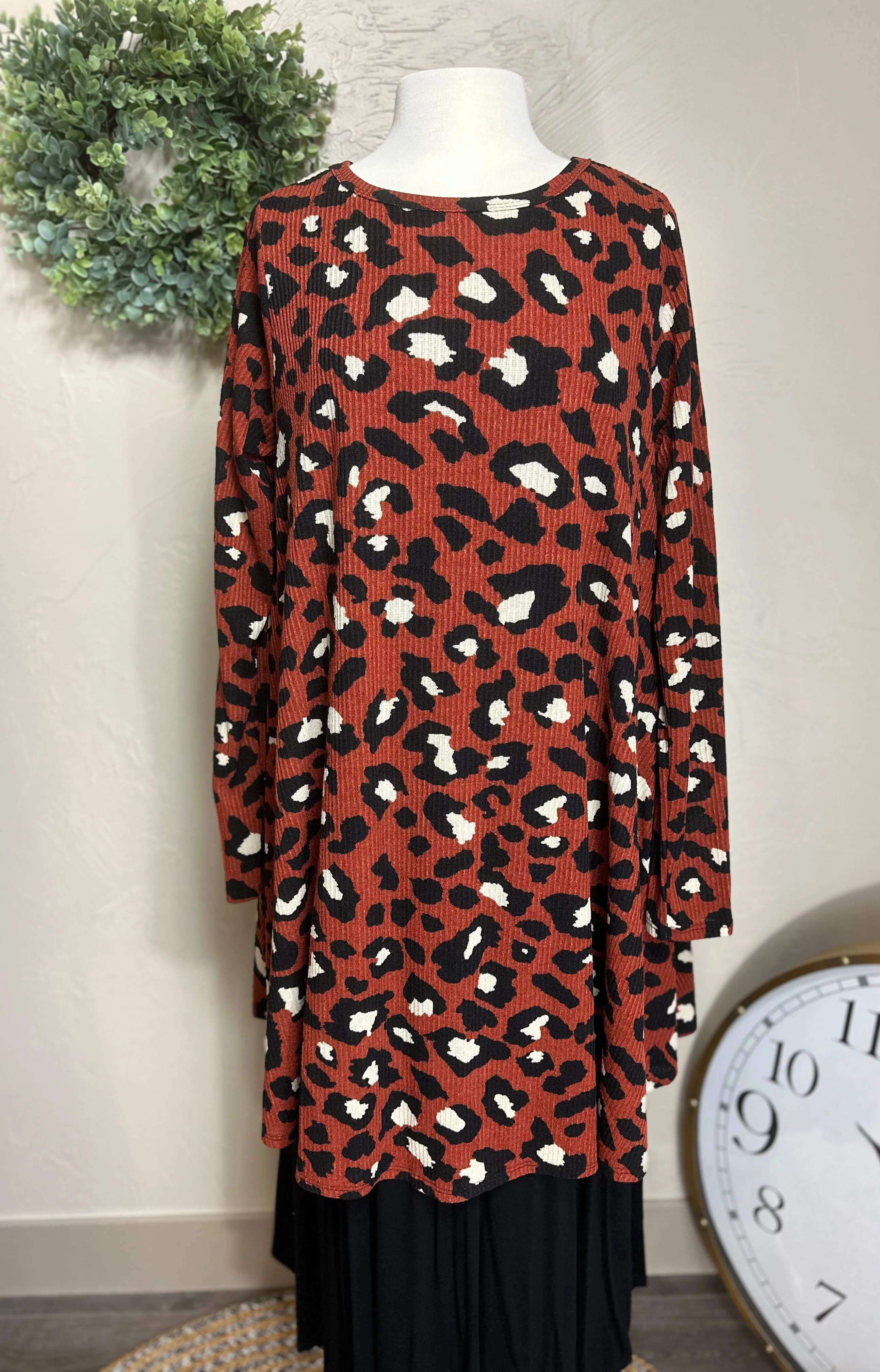 Plus Size Animal Print Rust Animal Print Tunic Top