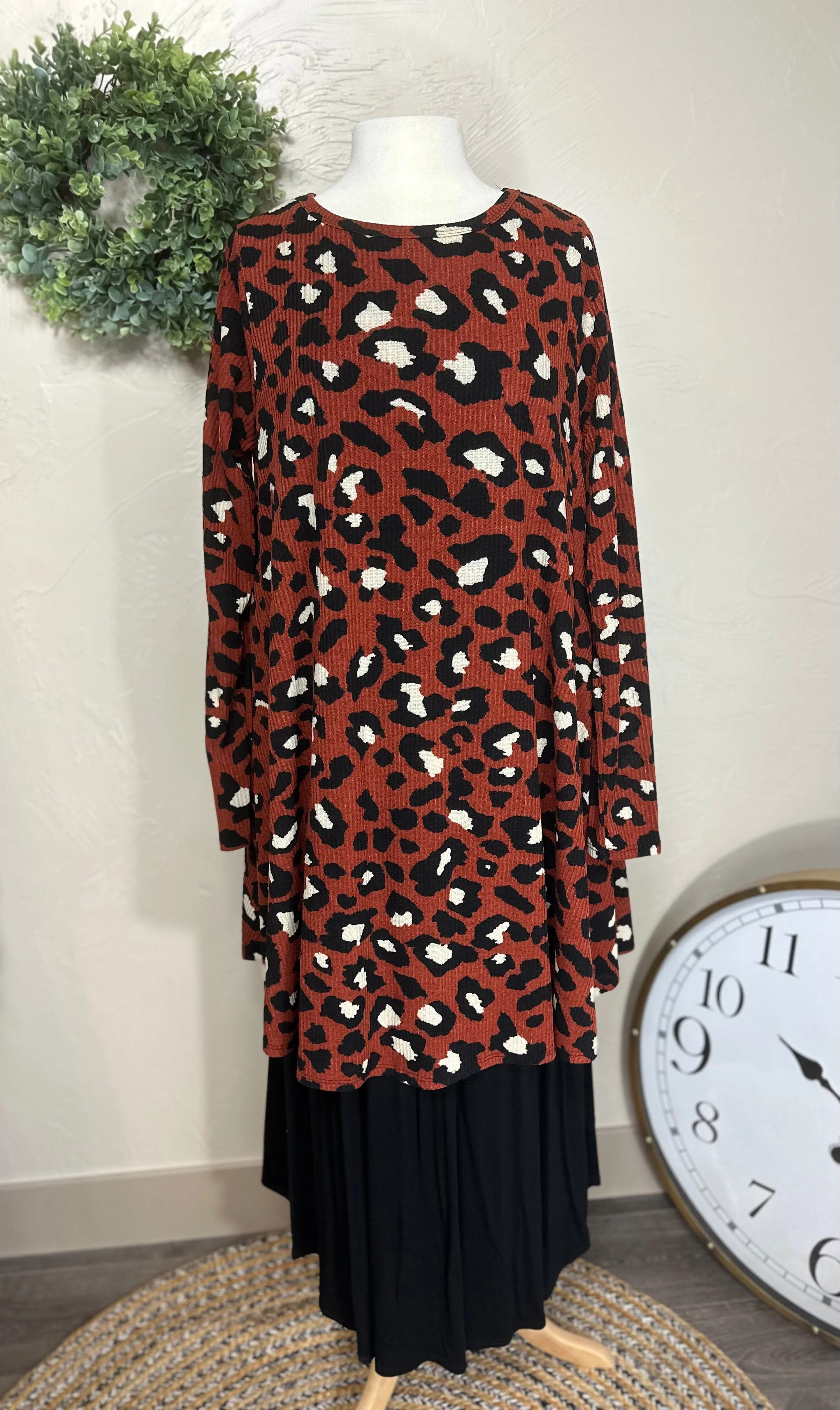 Plus Size Animal Print Rust Animal Print Tunic Top