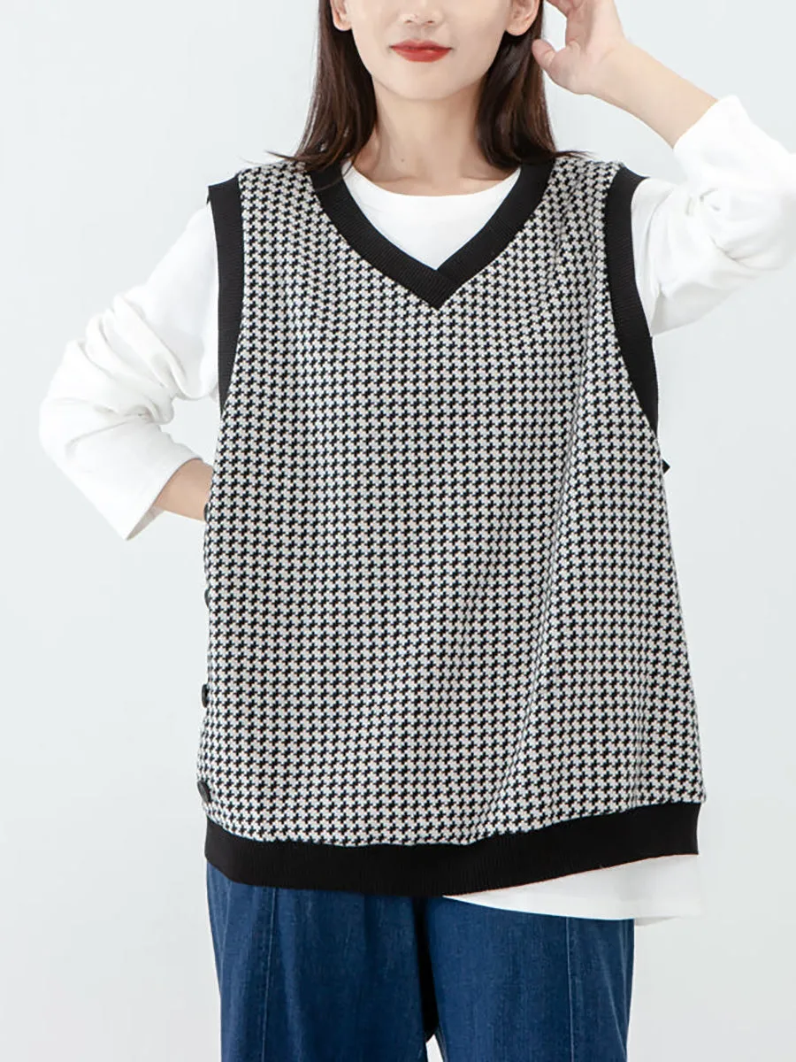 Plus Size Women Plaid Knitted Vest Pullover Sweater