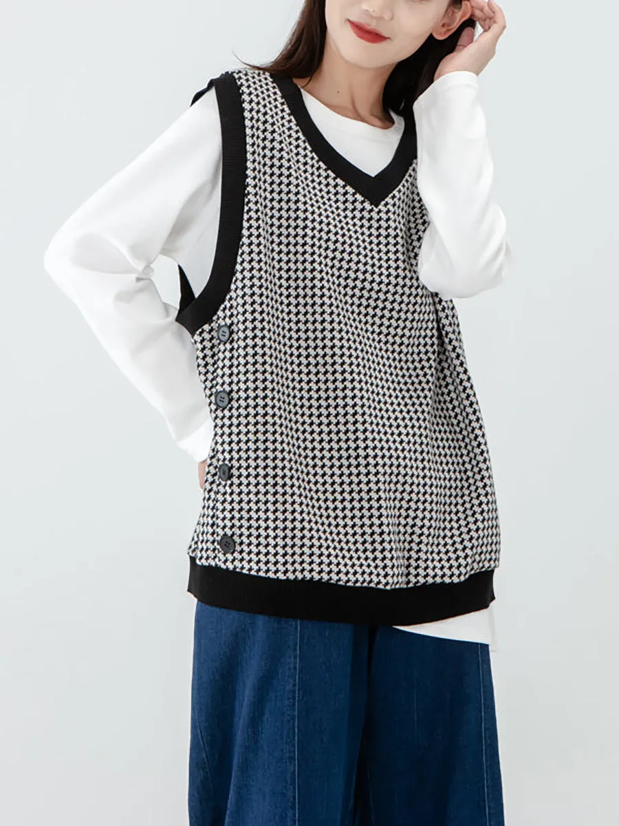 Plus Size Women Plaid Knitted Vest Pullover Sweater