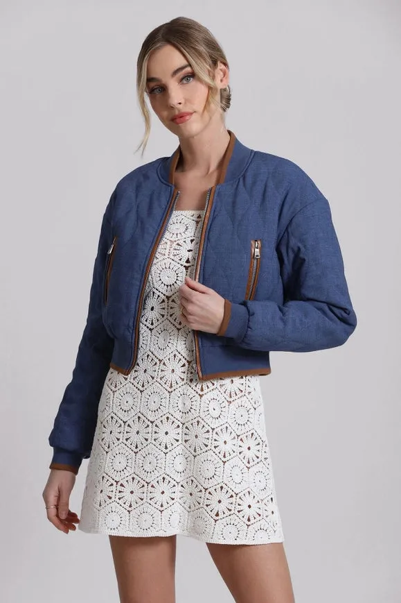 Quilted Chambray Bomber Jacket