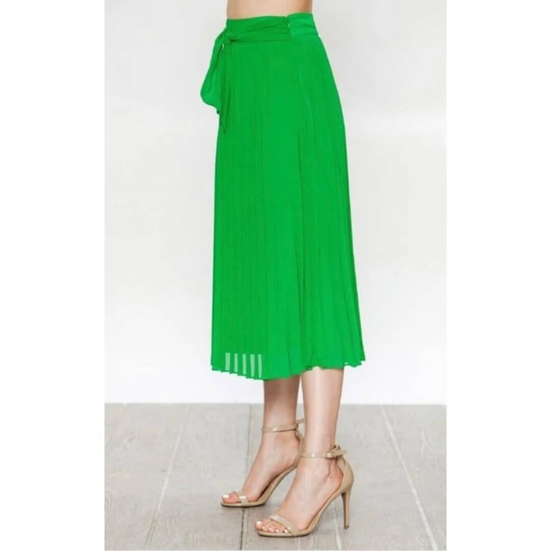 Serene Green Pleated Midi Skirt