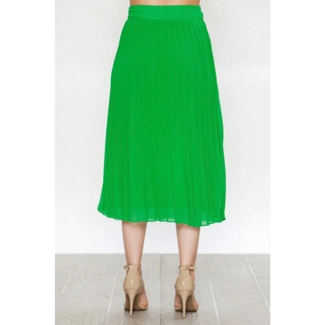 Serene Green Pleated Midi Skirt