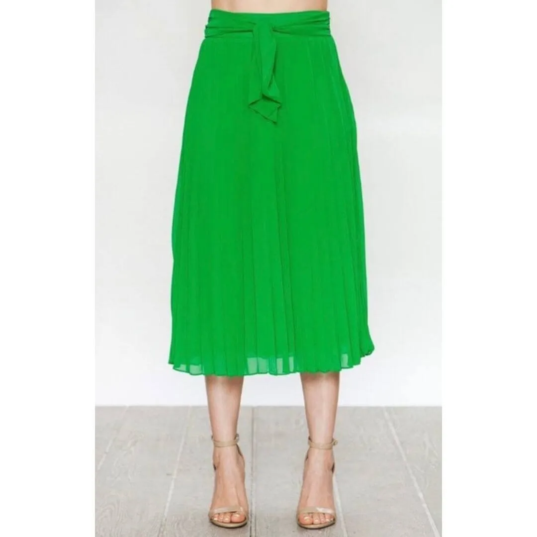 Serene Green Pleated Midi Skirt