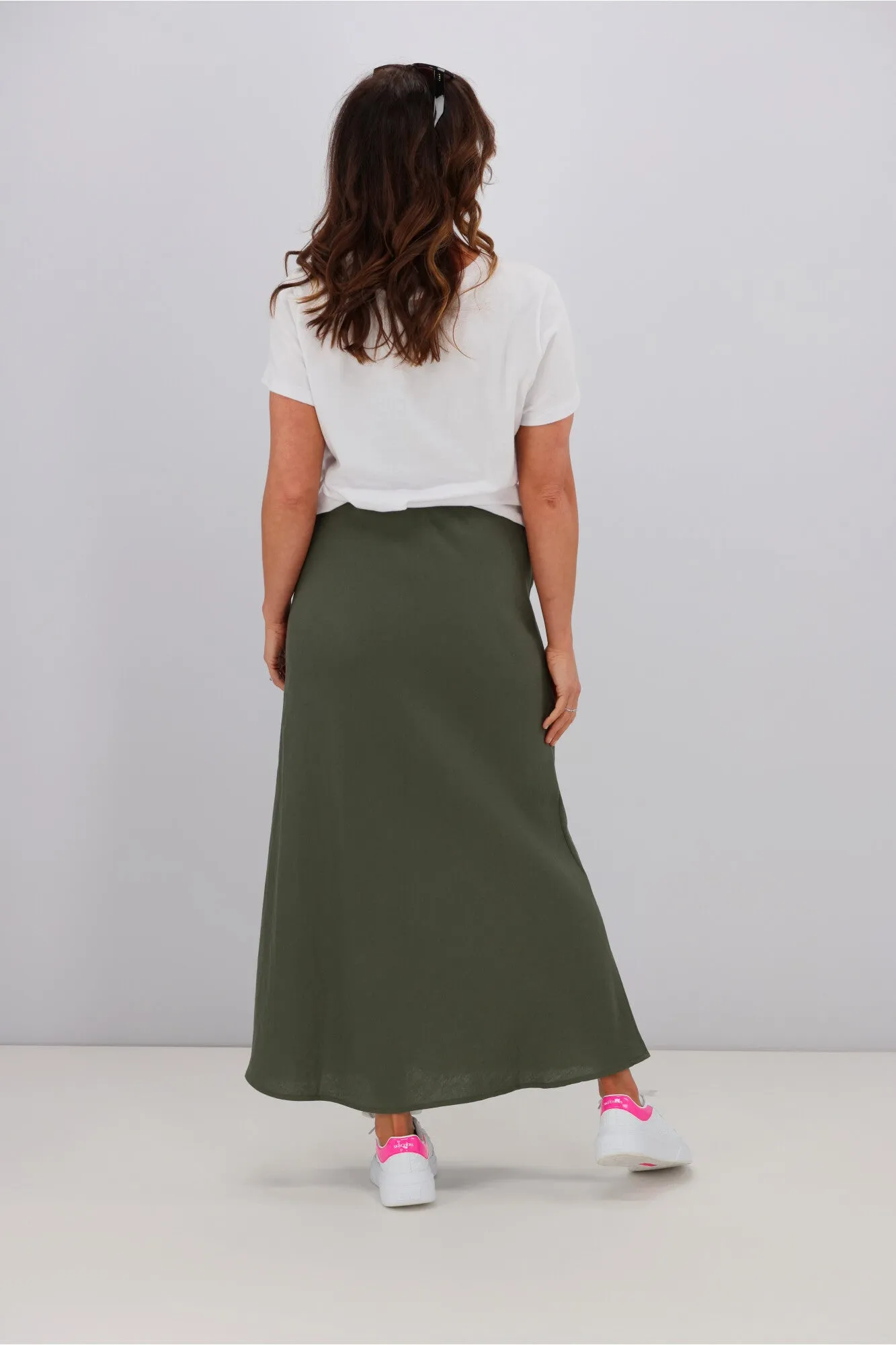 Shine On Label Paloma Bias Linen Blend Skirt Olive