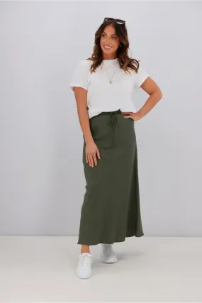 Shine On Label Paloma Bias Linen Blend Skirt Olive