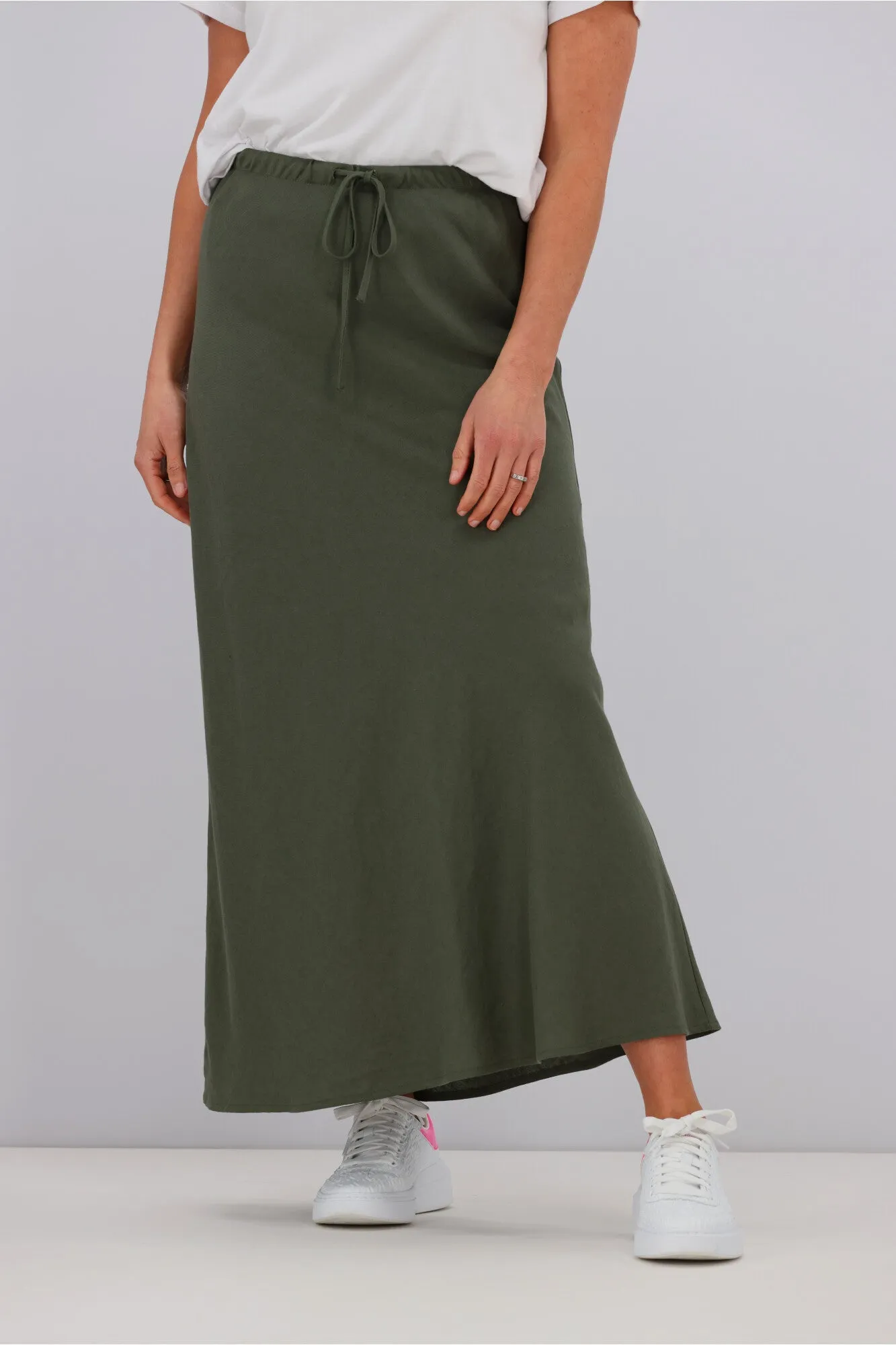 Shine On Label Paloma Bias Linen Blend Skirt Olive