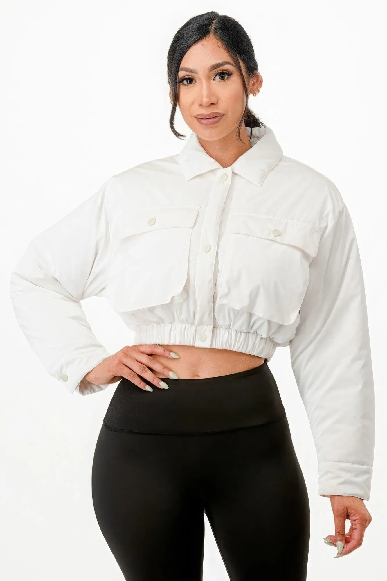 Shiny Puffer Bomber Cropped Coat Jacket