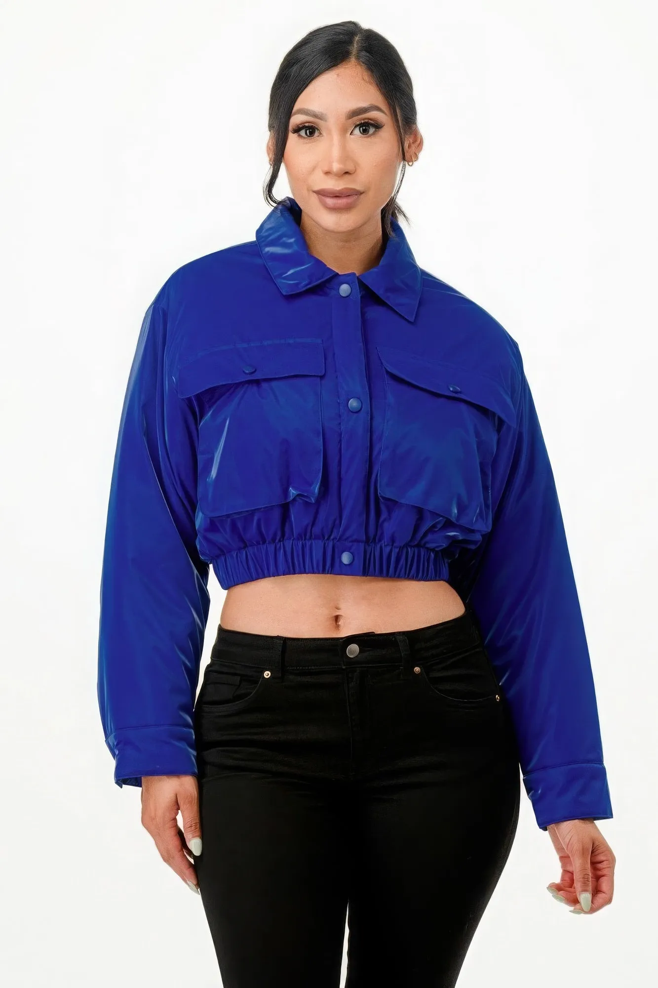 Shiny Puffer Bomber Cropped Coat Jacket