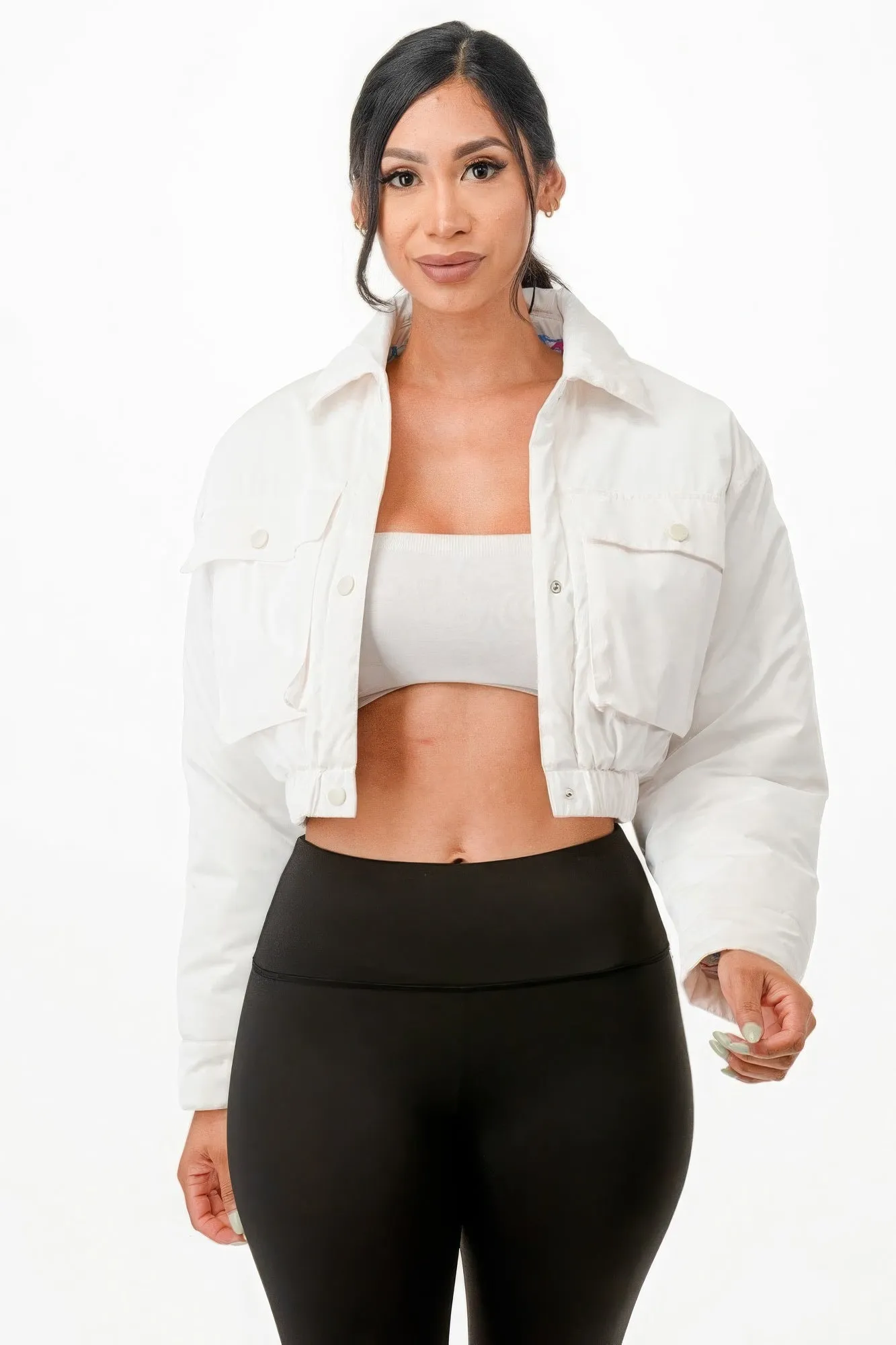 Shiny Puffer Bomber Cropped Coat Jacket