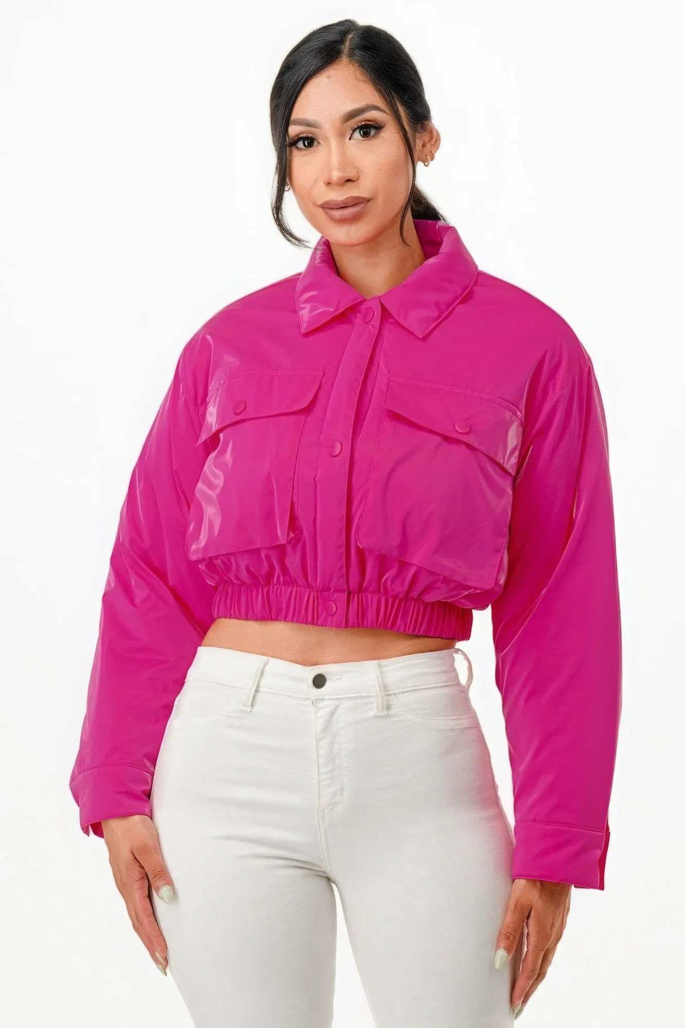 Shiny Puffer Bomber Cropped Coat Jacket