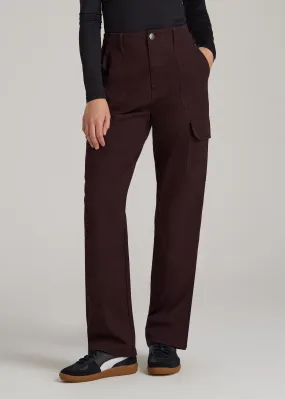 Straight Leg Cargo Chino Pants for Tall Women in Oxblood