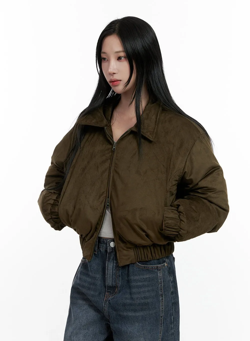 Suede Bomber Puffer Jacket CN407