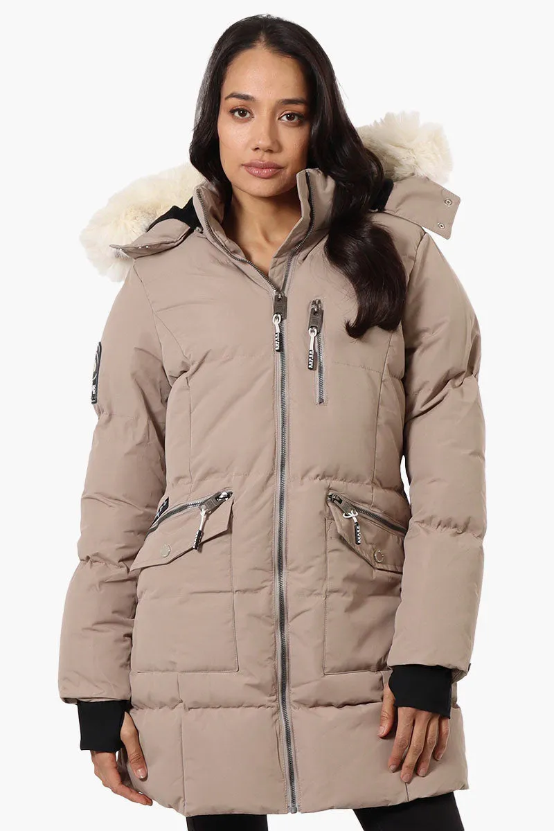 Super Triple Goose Faux Fur Thumb Hole Parka Jacket - Beige