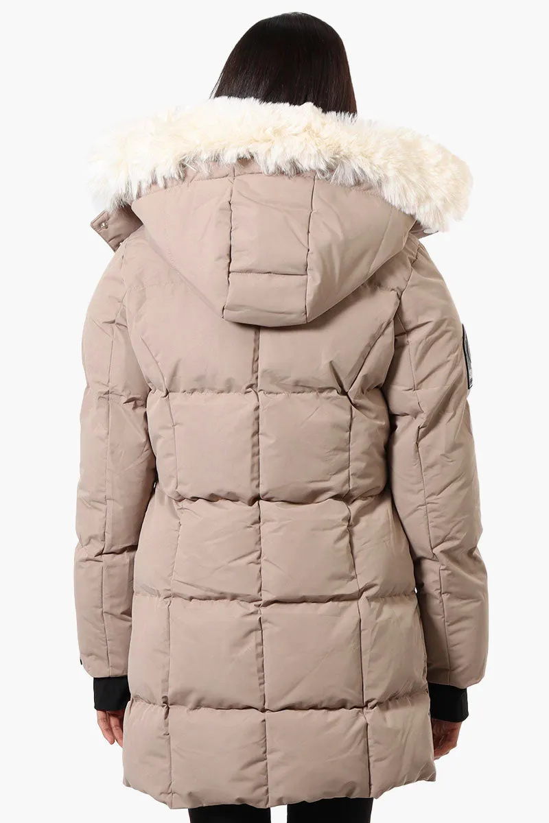 Super Triple Goose Faux Fur Thumb Hole Parka Jacket - Beige