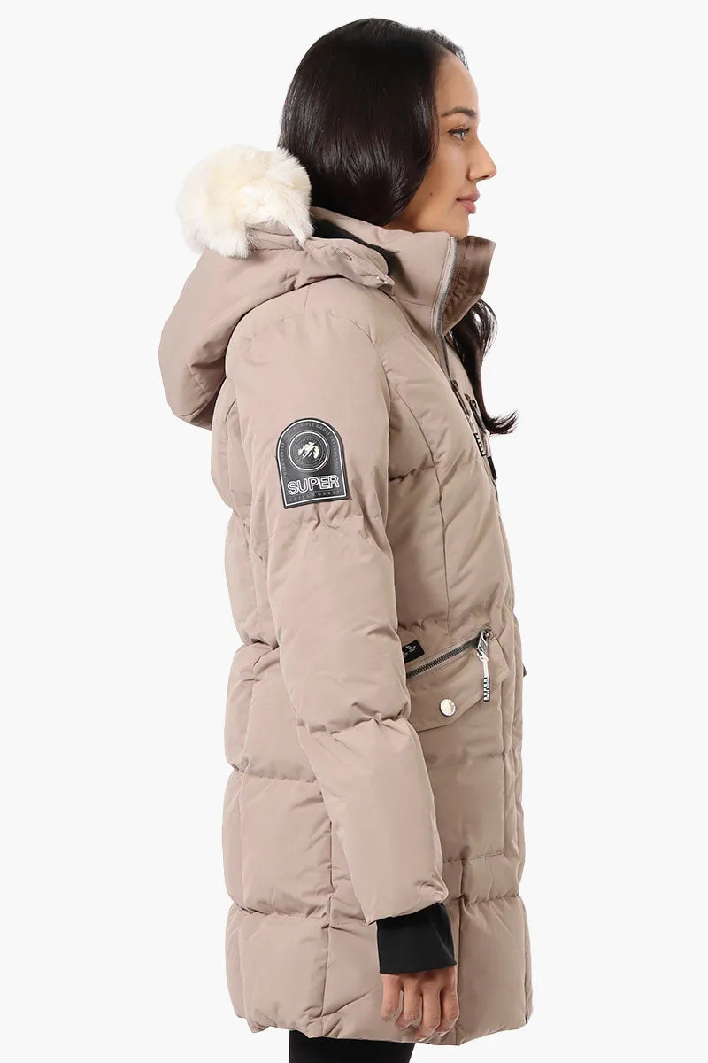 Super Triple Goose Faux Fur Thumb Hole Parka Jacket - Beige