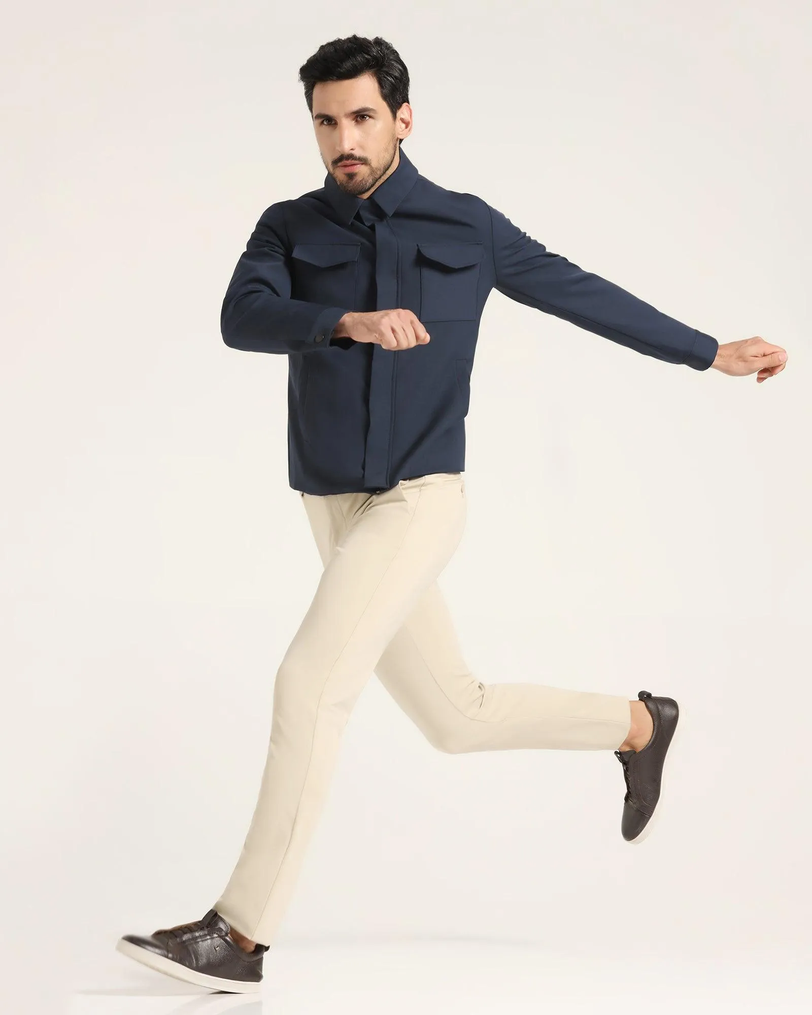 TechPro Navy Solid Zipper Jacket - Demeter