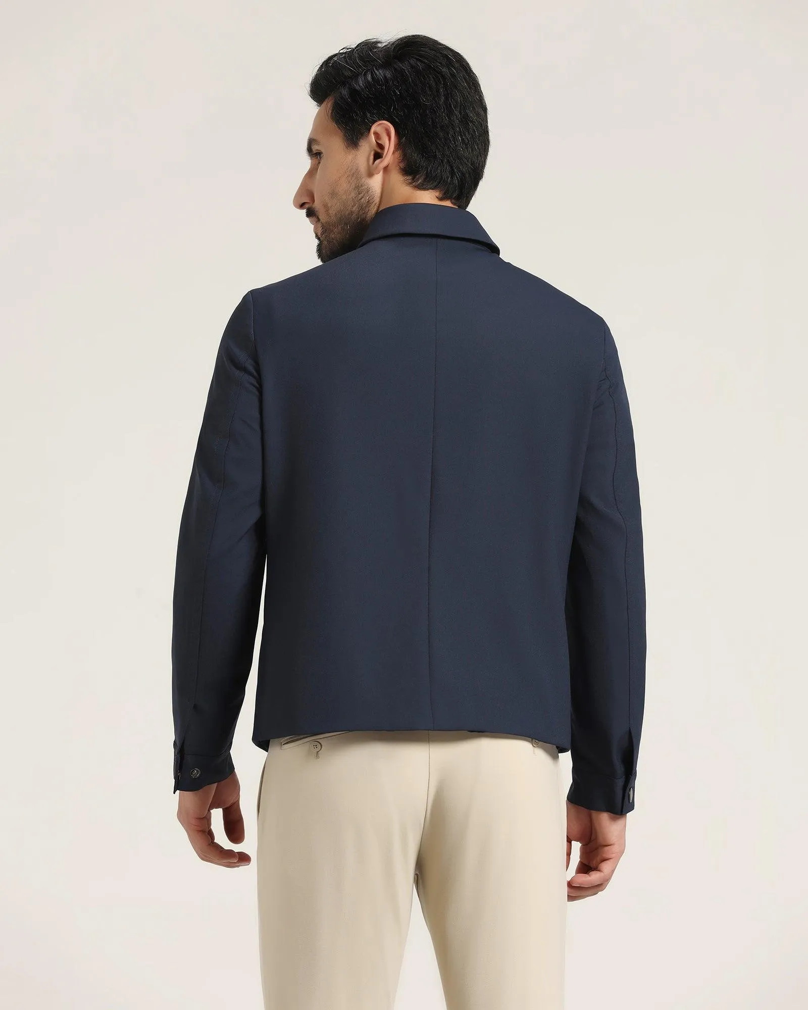 TechPro Navy Solid Zipper Jacket - Demeter