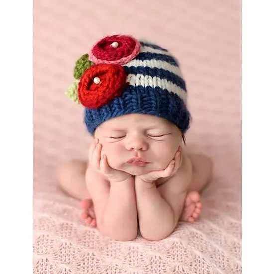 The Blueberry Hill Striped with Flowers Knit Hat