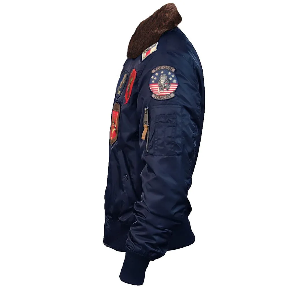 Top Gun Official B 15 Mens Flight Bomber Jacket with Patches Navy