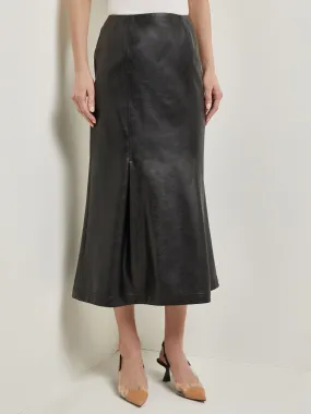 Vegan Leather Front Pleat Trumpet Skirt