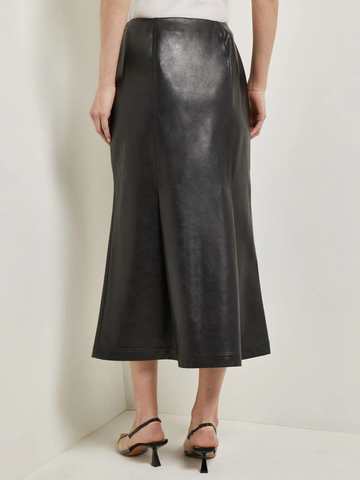 Vegan Leather Front Pleat Trumpet Skirt