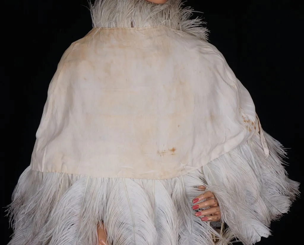 Vintage 1930s White Ostrich Feather Cape 30s Evening Capelet with Matching Purse  S / M