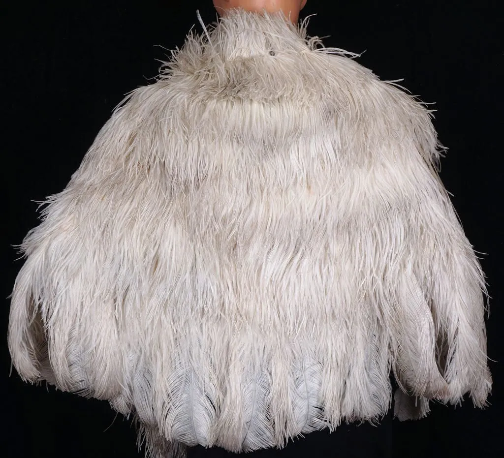 Vintage 1930s White Ostrich Feather Cape 30s Evening Capelet with Matching Purse  S / M