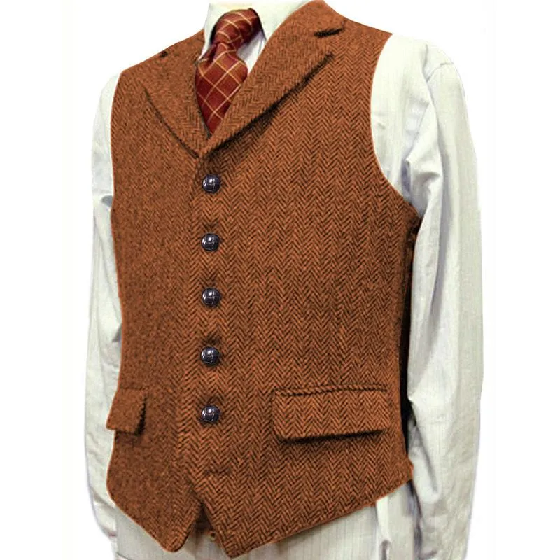 Vintage Lapel Herringbone Single Breasted Suit Vest