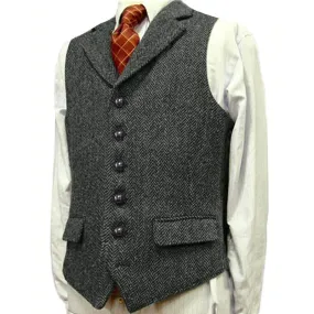 Vintage Lapel Herringbone Single Breasted Suit Vest