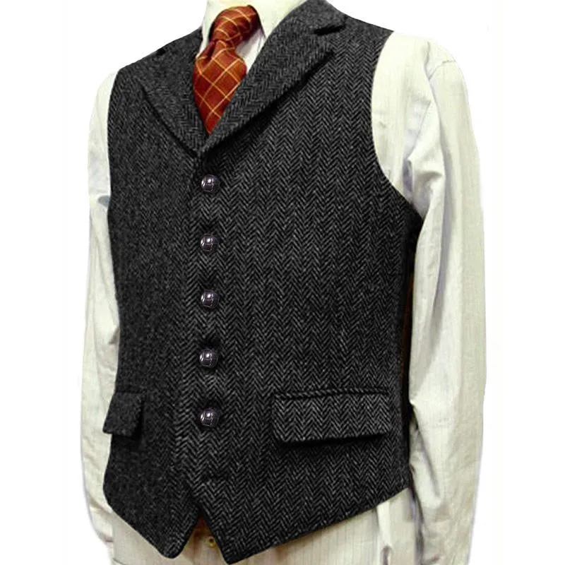 Vintage Lapel Herringbone Single Breasted Suit Vest