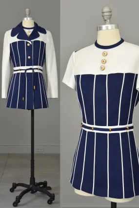 Vintage Lilli Ann Navy Blue and White Nautical Mini Coat