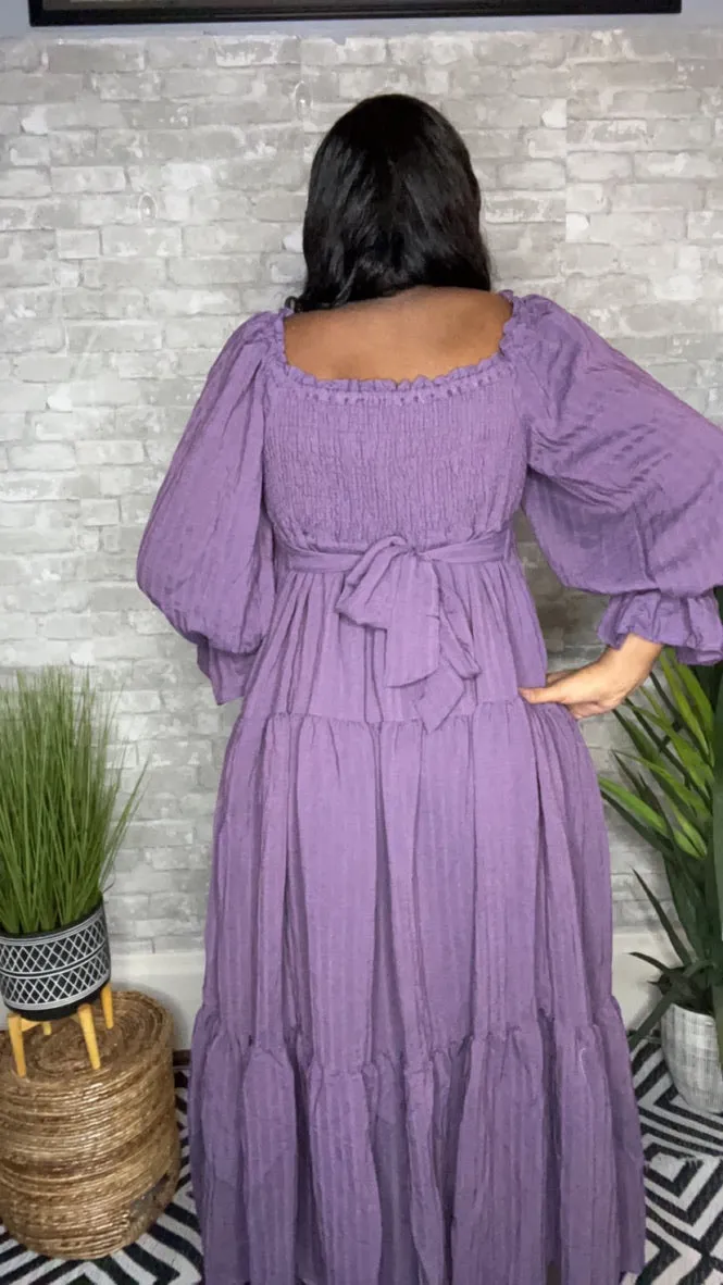 Wisteria, 3/4 Sleeve Smocked Top Tiered Dress w/ Pockets