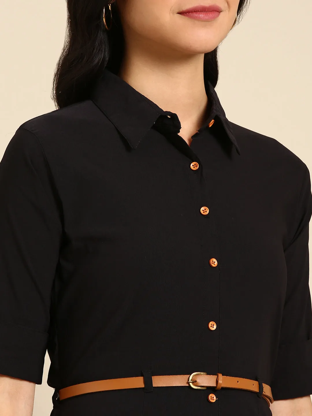 Women's Black Solid A-Line Kurta