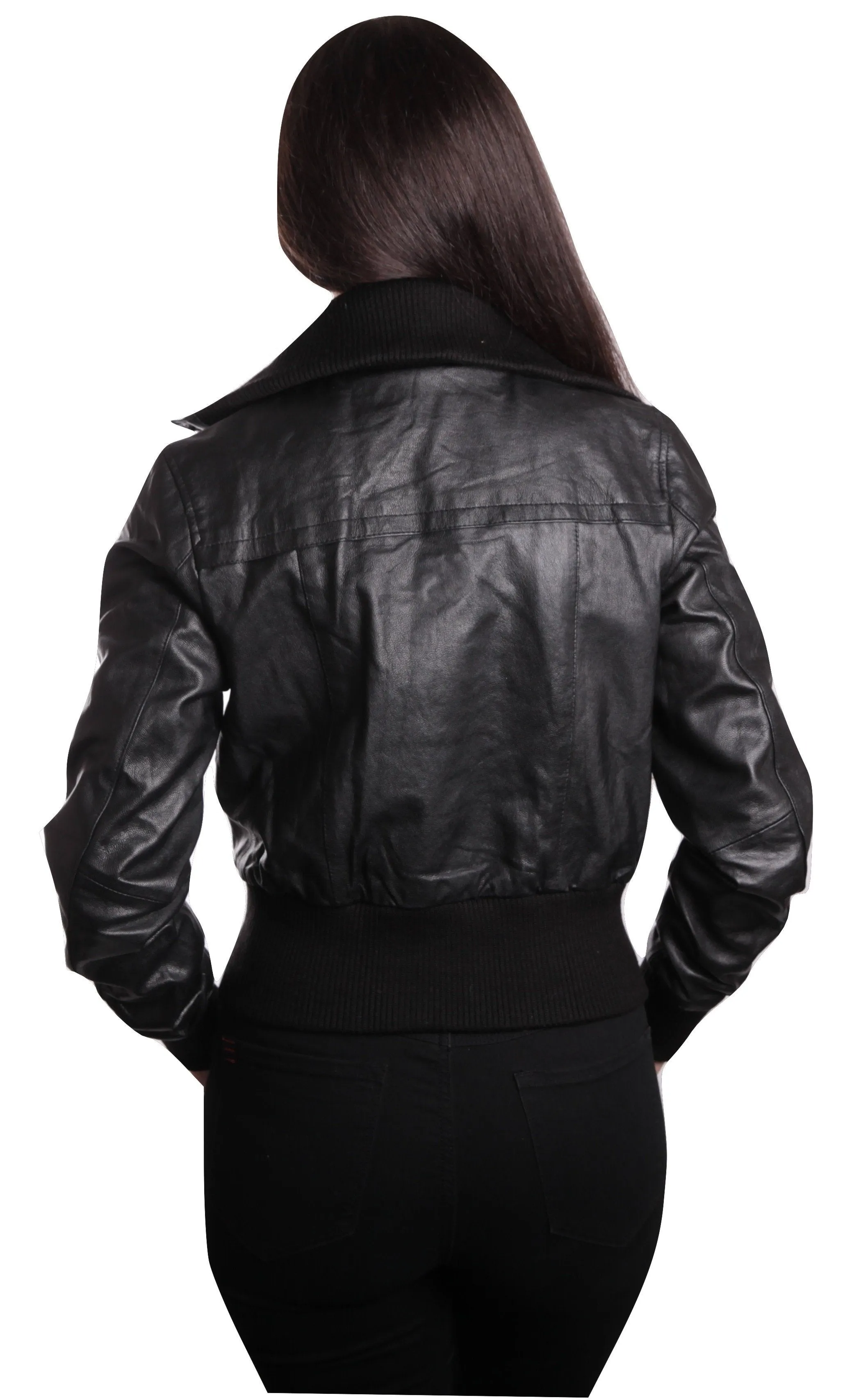 Women's Short-Cut Bomber Leather Jacket