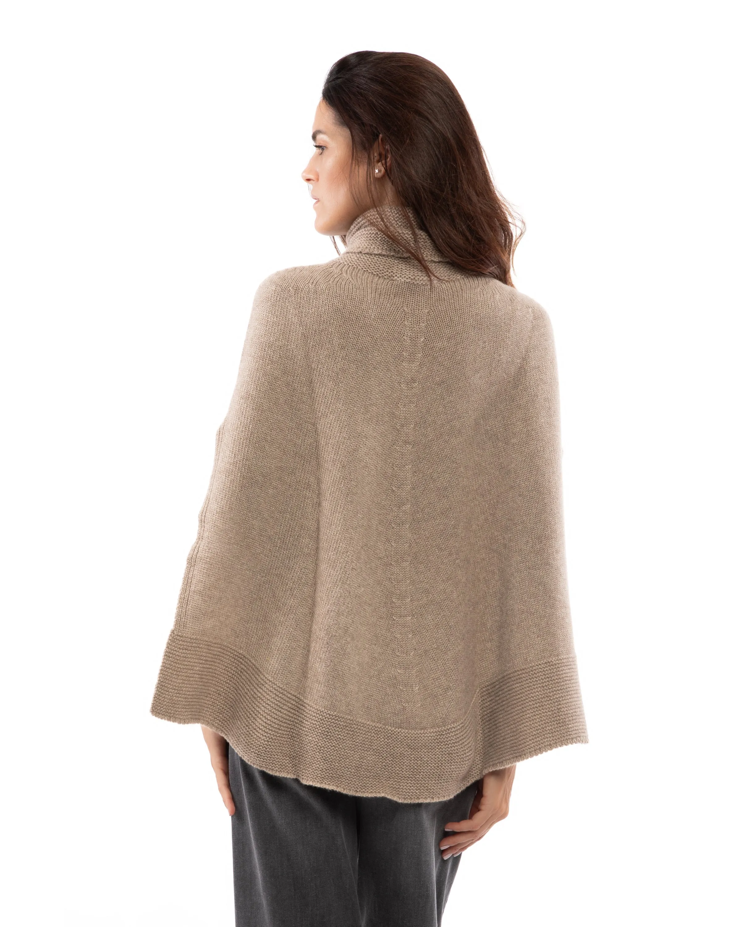 Womens's Pure Cashmere Turtleneck Poncho Melange Gray