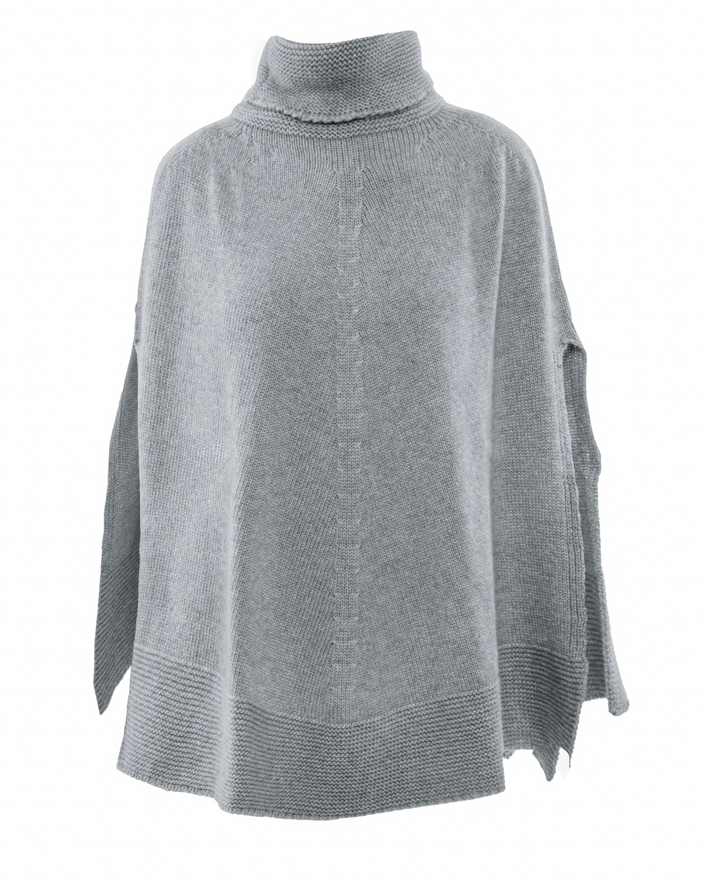 Womens's Pure Cashmere Turtleneck Poncho Melange Gray