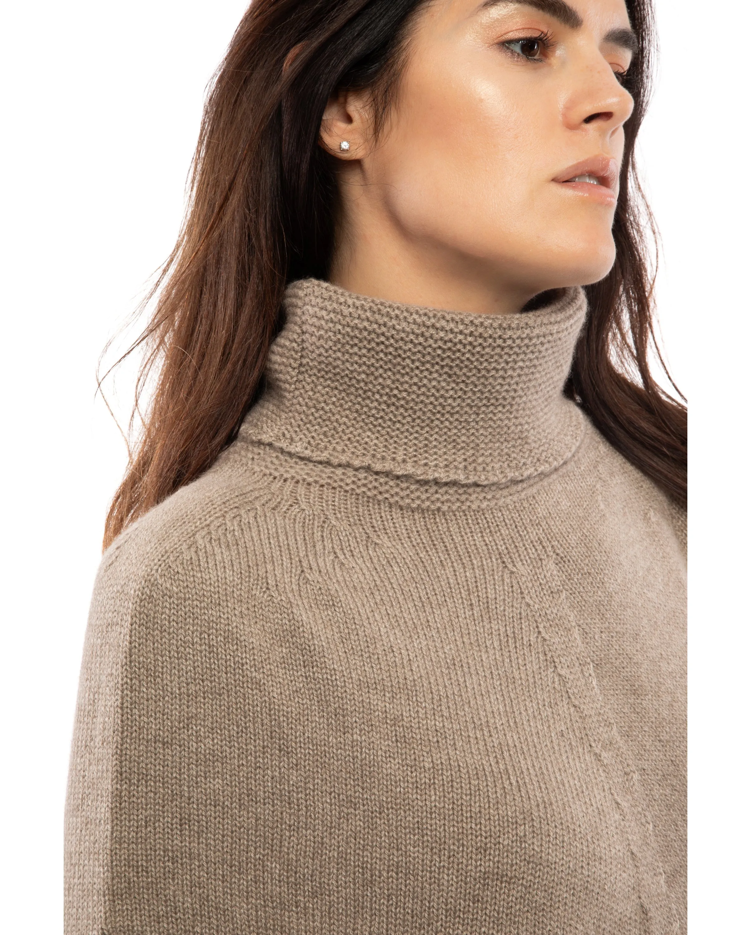 Womens's Pure Cashmere Turtleneck Poncho Melange Gray