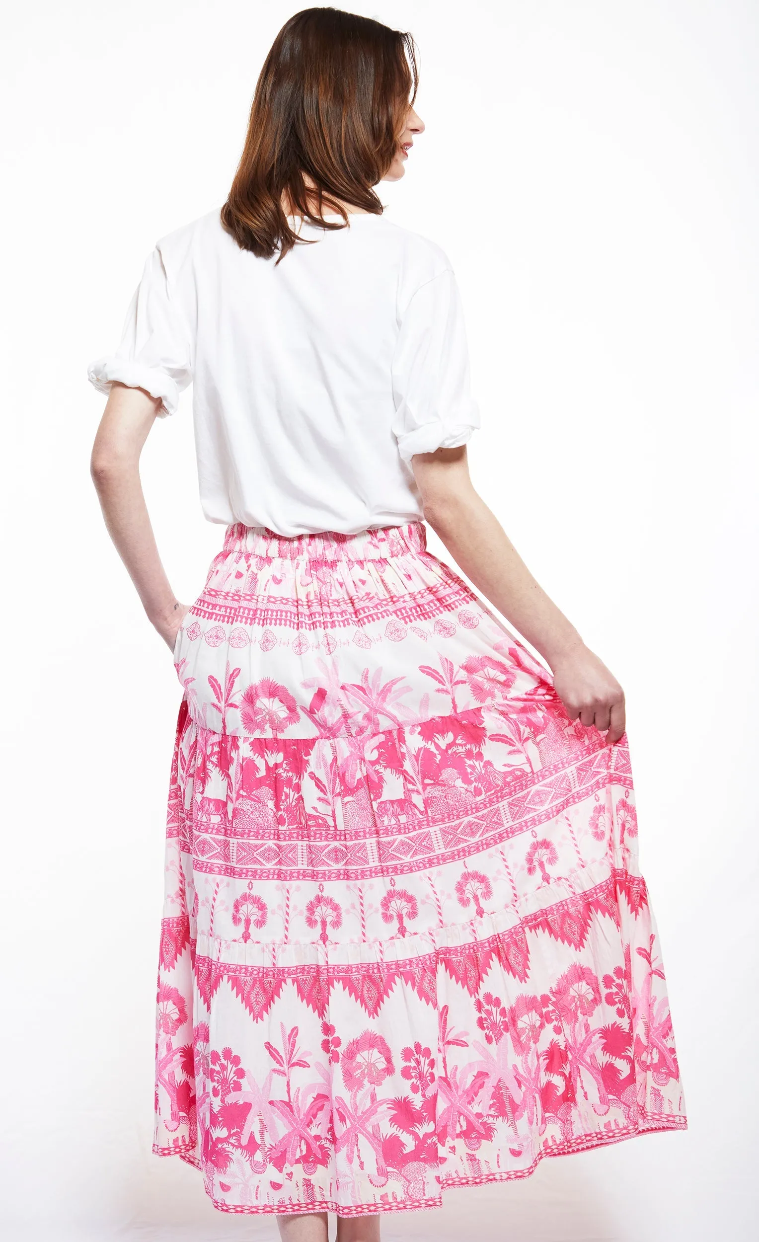 Woodstock Midi Skirt - Pink Ikat